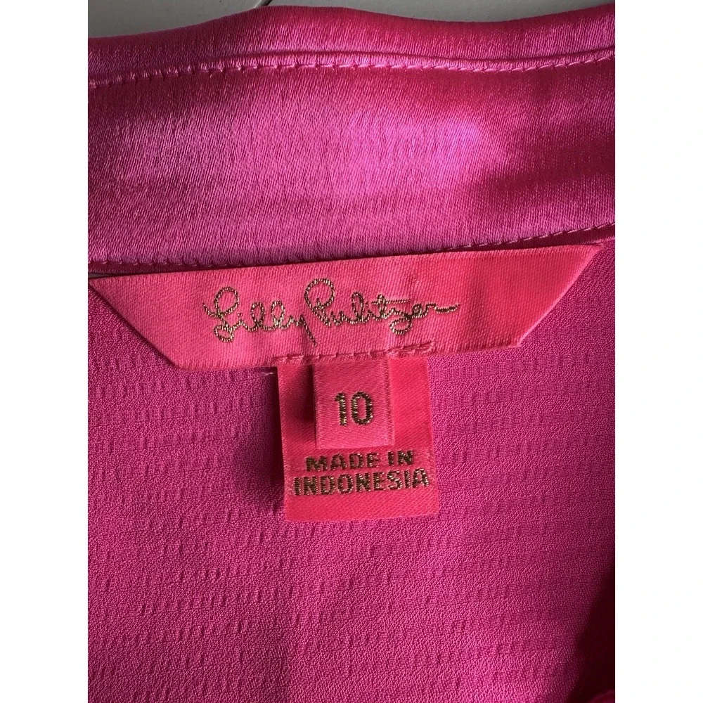 Lilly Pulitzer‎ Jaylene Dark Pink Party Puff Long Sleeve Jacquard Size 10